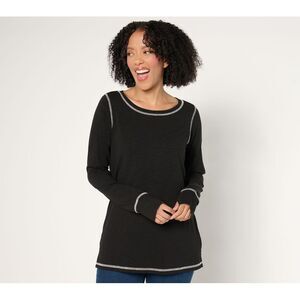 Belle by Kim Gravel Women's Top Plus Sz 1X Slub Knit Bateau Neck Black A673921